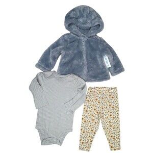 Carters Infant Girl 18 Month 3 Piece Bear Ear Faux Fur Jacket T-Shirt & Leggings